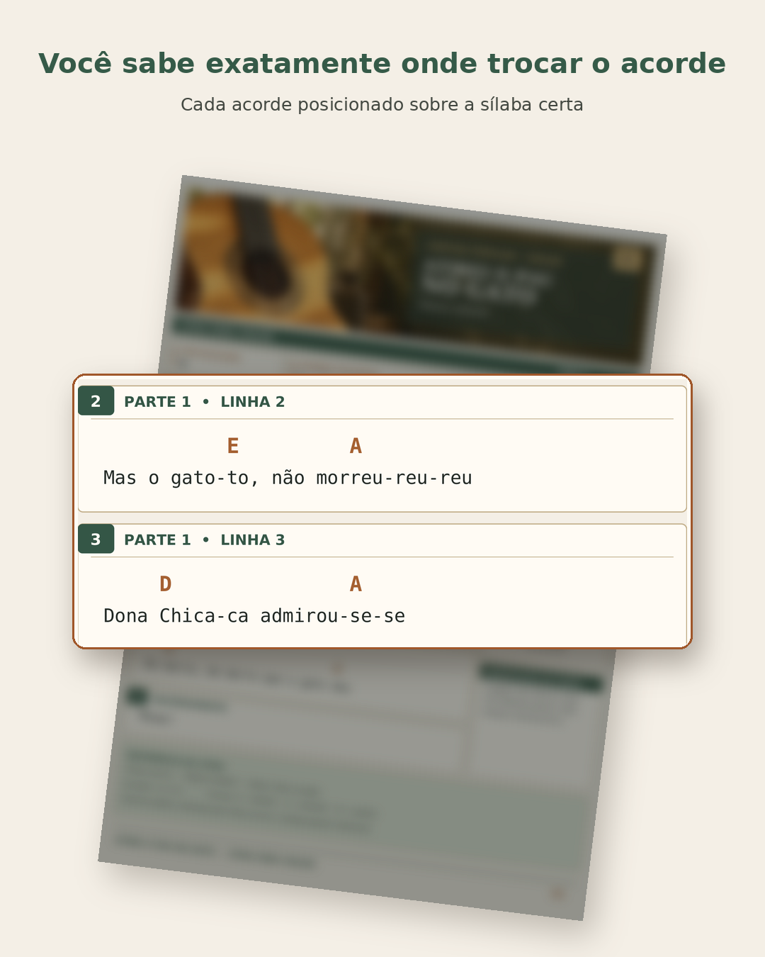 Cada acorde posicionado sobre a sílaba certa