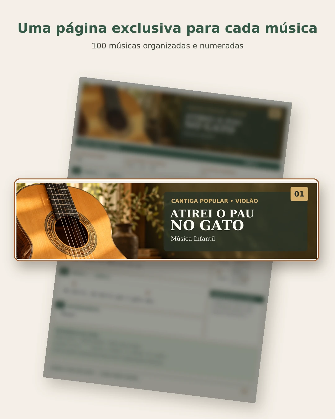 Uma página exclusiva para cada música, numerada
